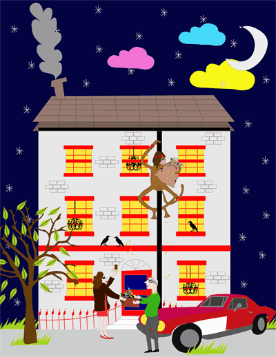 house breaking theo the monkey
