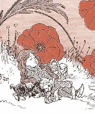 Dorothy of Wizard of Oz in the Deadly Poppy Field