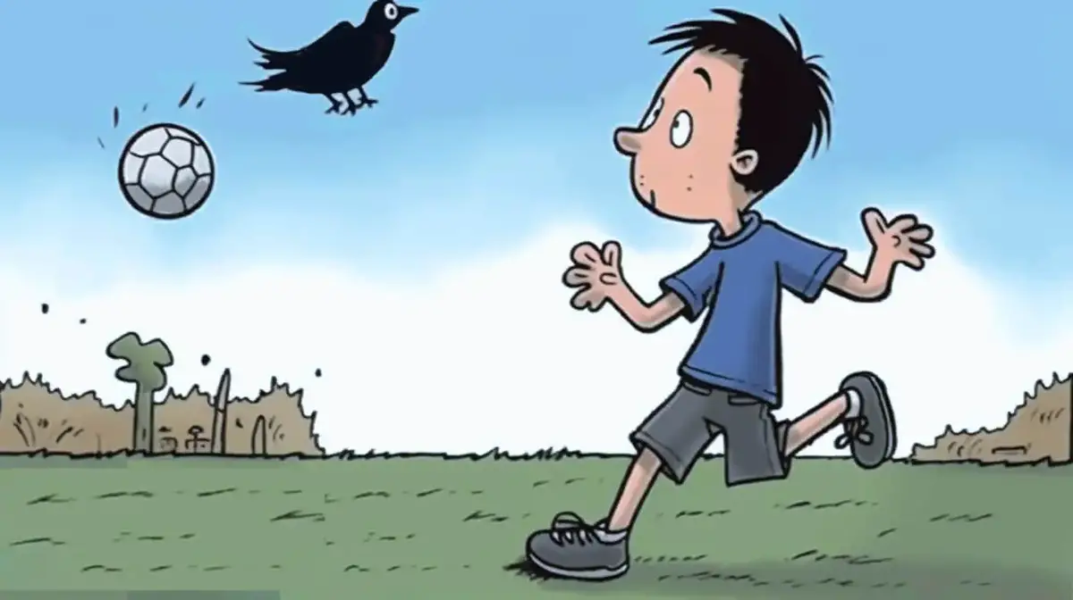 boy and birdy the crow play football